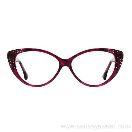 Luxury Diamond Cat Eye Acetate Optical Frame Glasses